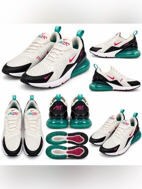 Nike Air Max 270 Men’s Size 12 White Black Pink Teal Running Shoes Sneakers